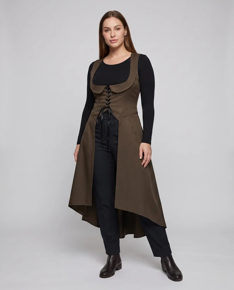 Frauen elegantes Midikleid mit raffiniertem Schnürdetail und fließendem Schnitt Nord Taschen