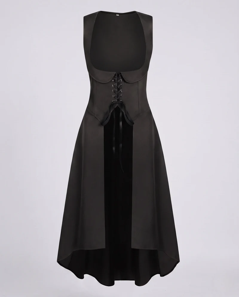 Frauen elegantes Midikleid mit raffiniertem Schnürdetail und fließendem Schnitt Nord Taschen