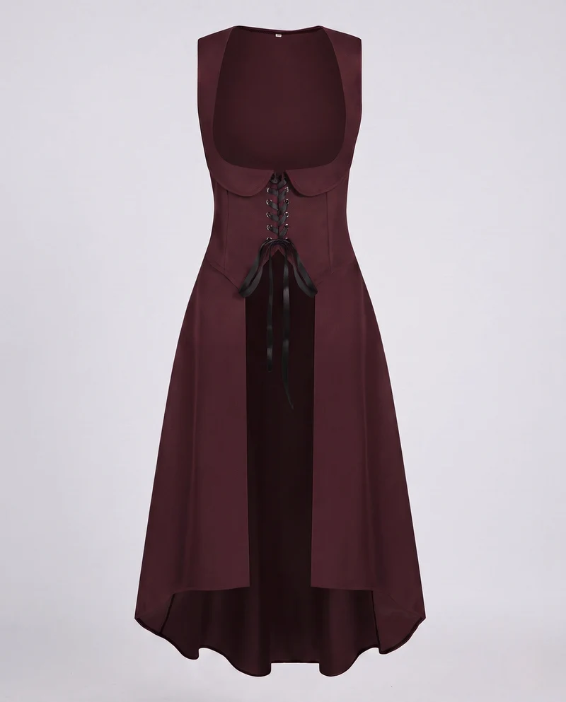 Frauen elegantes Midikleid mit raffiniertem Schnürdetail und fließendem Schnitt Nord Taschen