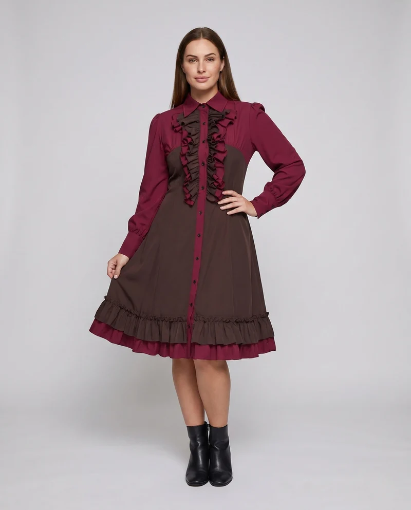 Damen elegantes Rüschenkleid mit schwingendem Rock Nord Taschen