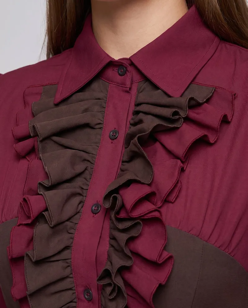 Damen elegantes Rüschenkleid mit schwingendem Rock Nord Taschen