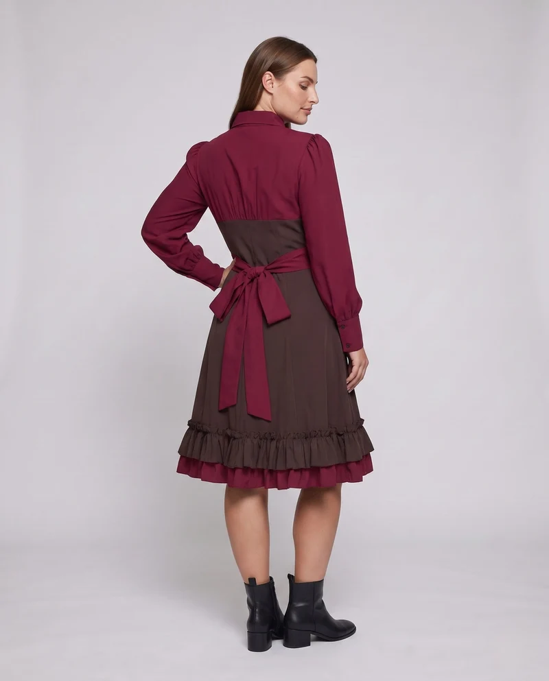 Damen elegantes Rüschenkleid mit schwingendem Rock Nord Taschen