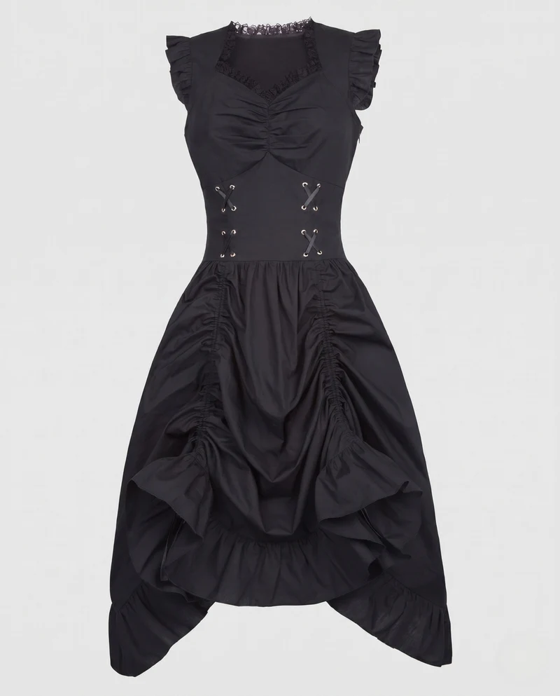 Frauen Elegantes Vintage Kleid mit Rüschen und Schnürung Nord Taschen