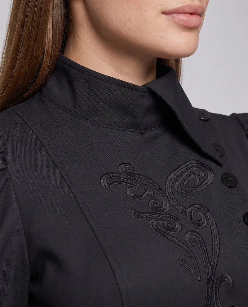 Damen elegante Vintage-Midi-Kleid mit innovativem Schnitt und aufwendigen Puffärmeln Nord Taschen