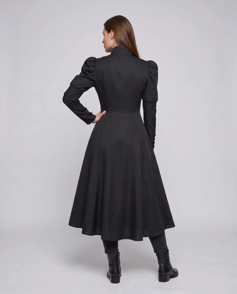 Damen elegante Vintage-Midi-Kleid mit innovativem Schnitt und aufwendigen Puffärmeln Nord Taschen