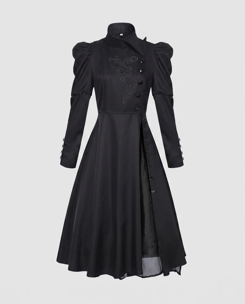 Damen elegante Vintage-Midi-Kleid mit innovativem Schnitt und aufwendigen Puffärmeln Nord Taschen