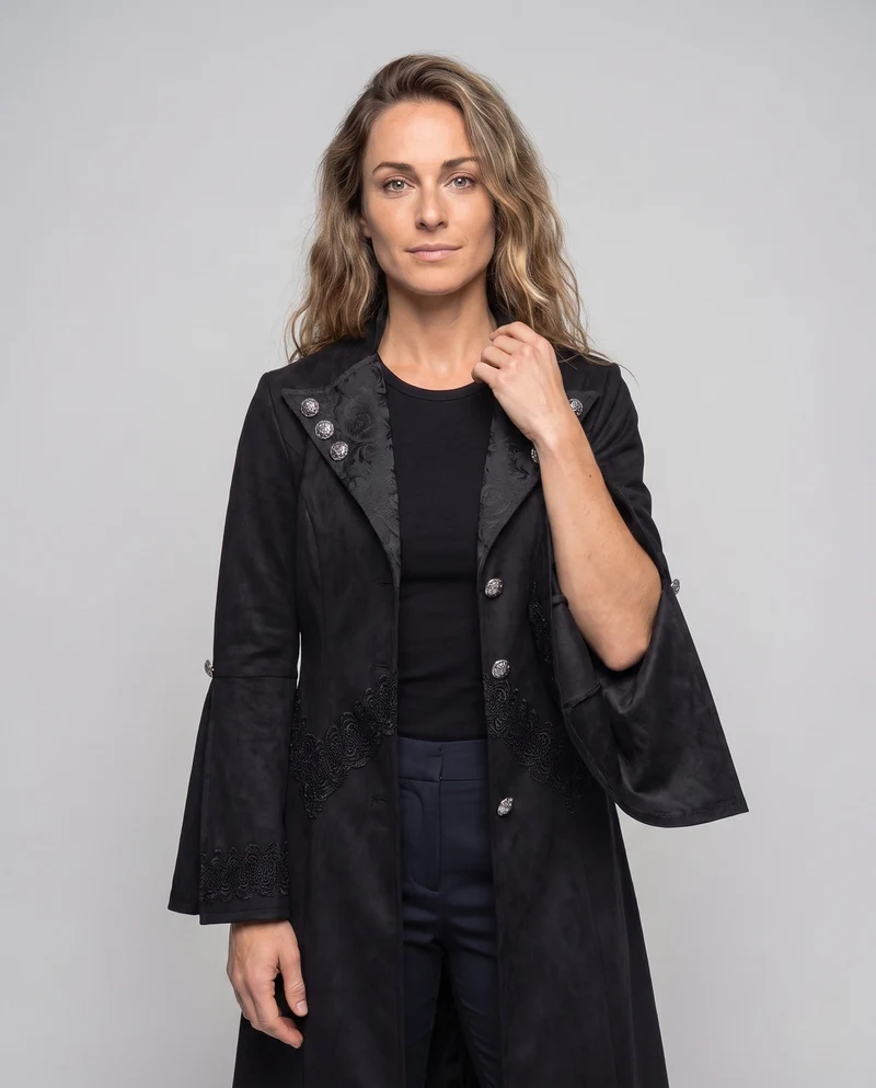 Frauen Gothic Lange Jacke Nord Taschen