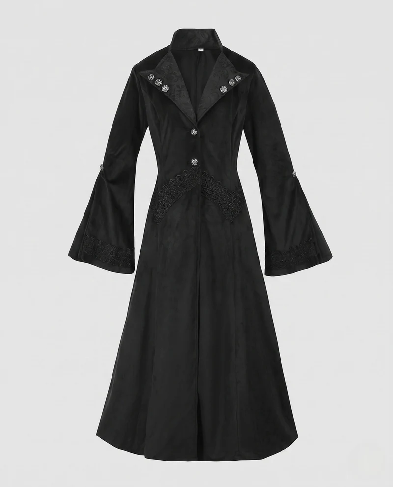 Frauen Gothic Lange Jacke Nord Taschen