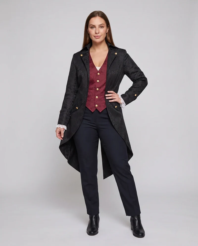 Damen historische Frockcoat mit detaillierten goldenen Verzierungen Nord Taschen
