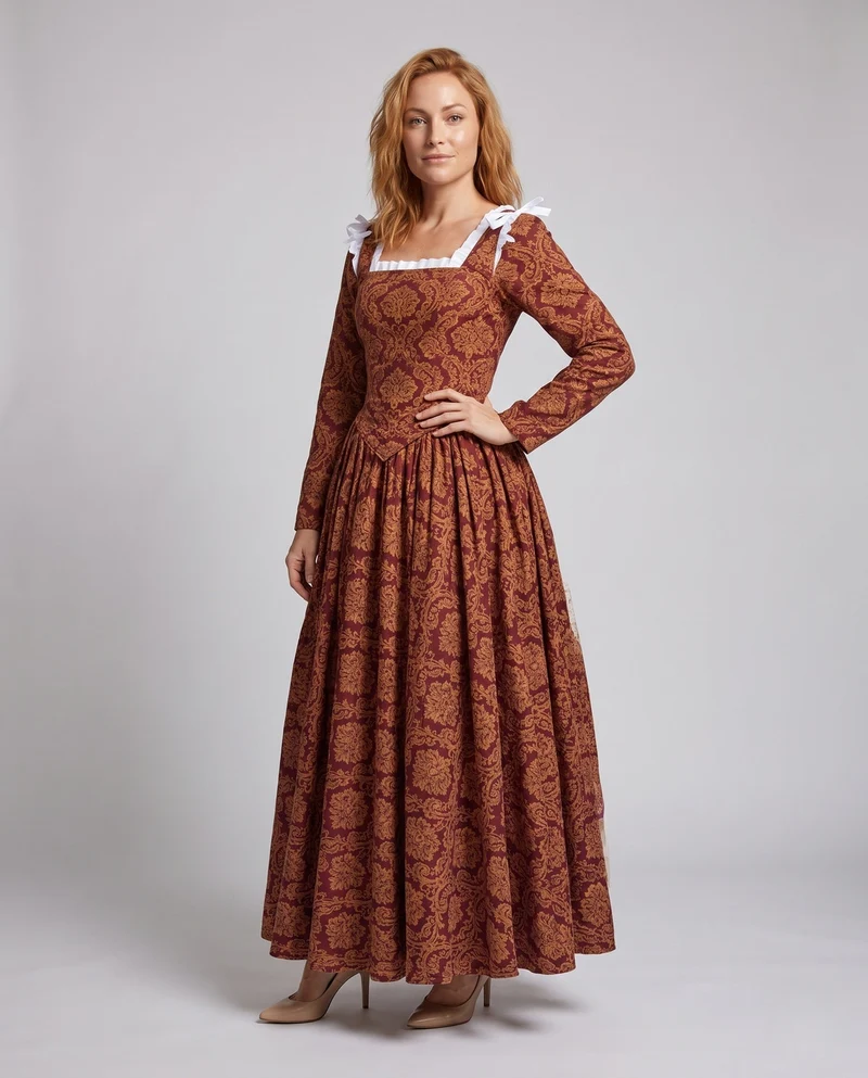 Damen historische Ballkleid mit fließendem Rock und eleganten Spitzenärmeln Nord Taschen
