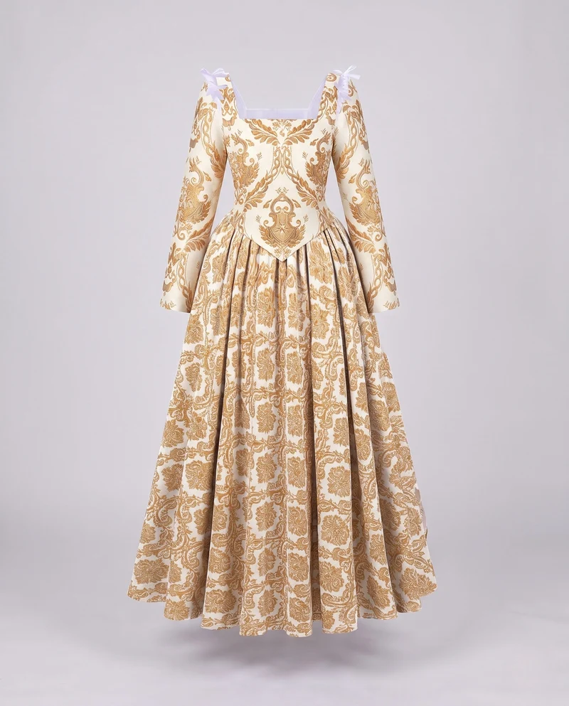 Damen historische Ballkleid mit fließendem Rock und eleganten Spitzenärmeln Nord Taschen