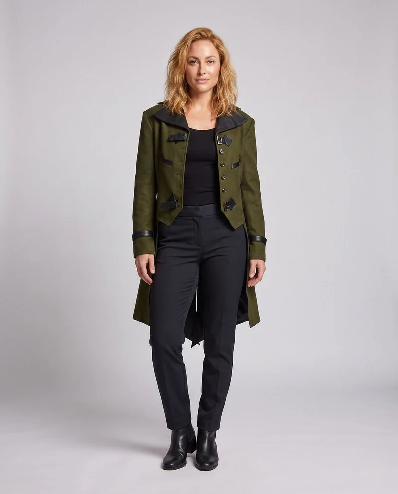 Damen historische Kostüm mit elegantem Frack und luxuriösen Accessoires Nord Taschen