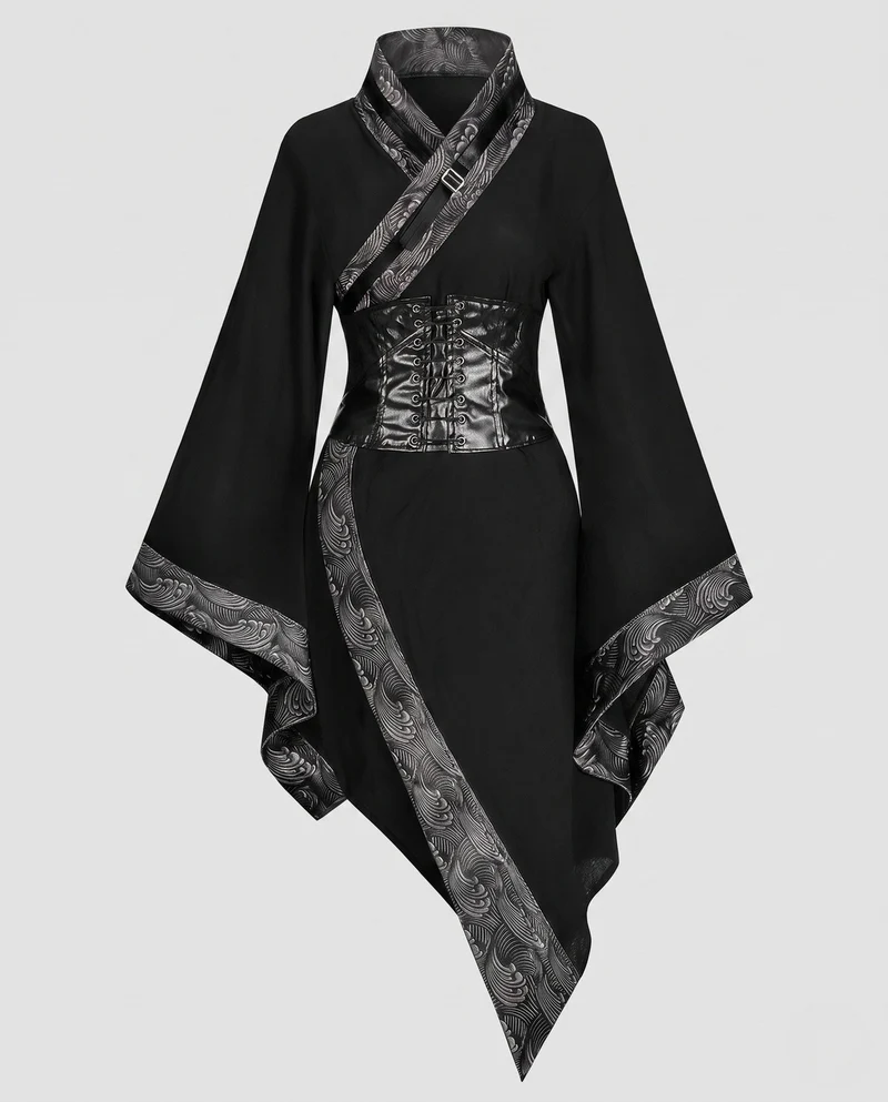 Damen Historisches Kostümkleid mit Eleganten Ärmeln und Künstlerischen Schnürdetails Nord Taschen
