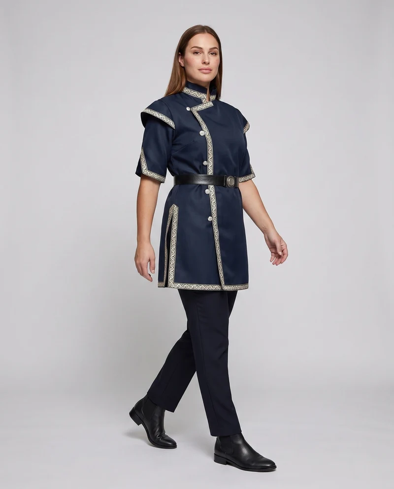Damen historisches Kostümkleid mit aufwendigen Verzierungen und Gürtel Nord Taschen