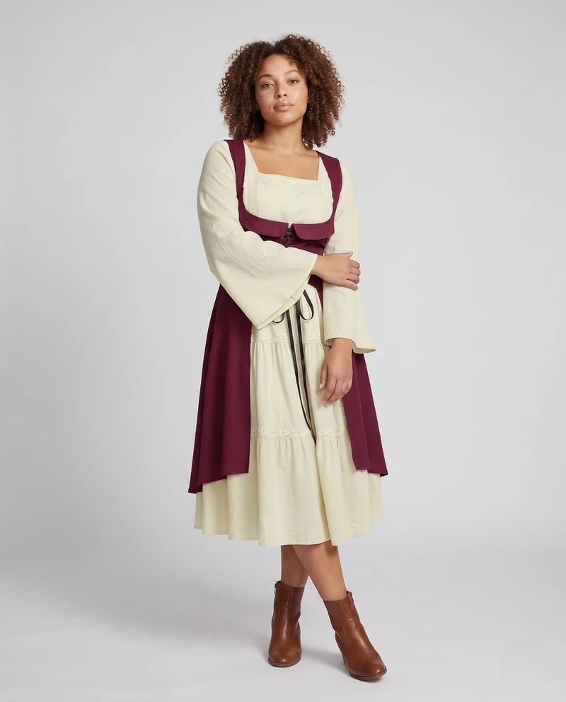 Damen Langkleid mit künstlerischem Ausschnitt und nostalgischen Schnürdetails Nord Taschen