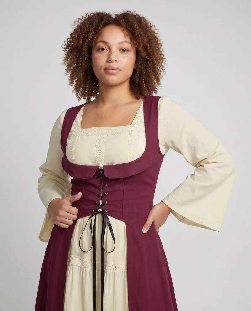 Damen Langkleid mit künstlerischem Ausschnitt und nostalgischen Schnürdetails Nord Taschen