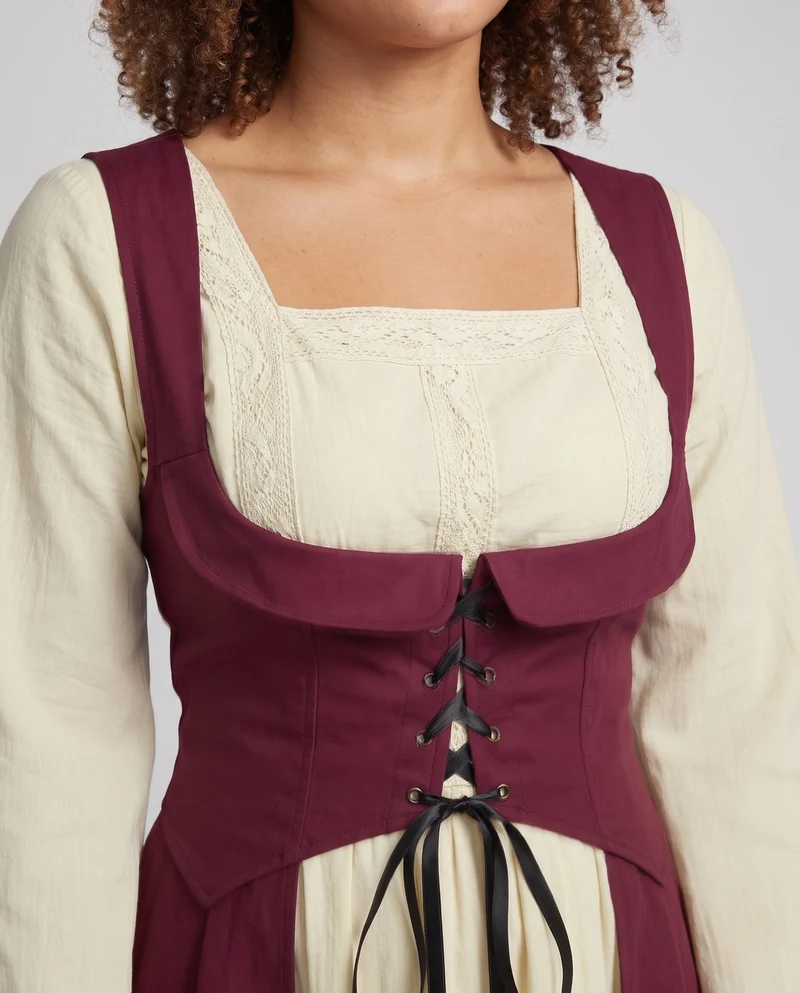Damen Langkleid mit künstlerischem Ausschnitt und nostalgischen Schnürdetails Nord Taschen
