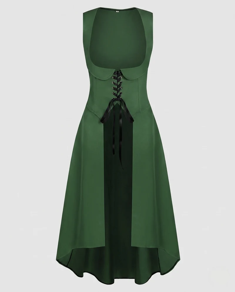 Damen Langkleid mit künstlerischem Ausschnitt und nostalgischen Schnürdetails Nord Taschen