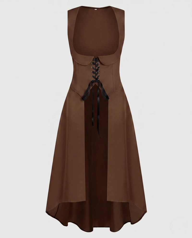 Damen Langkleid mit künstlerischem Ausschnitt und nostalgischen Schnürdetails Nord Taschen