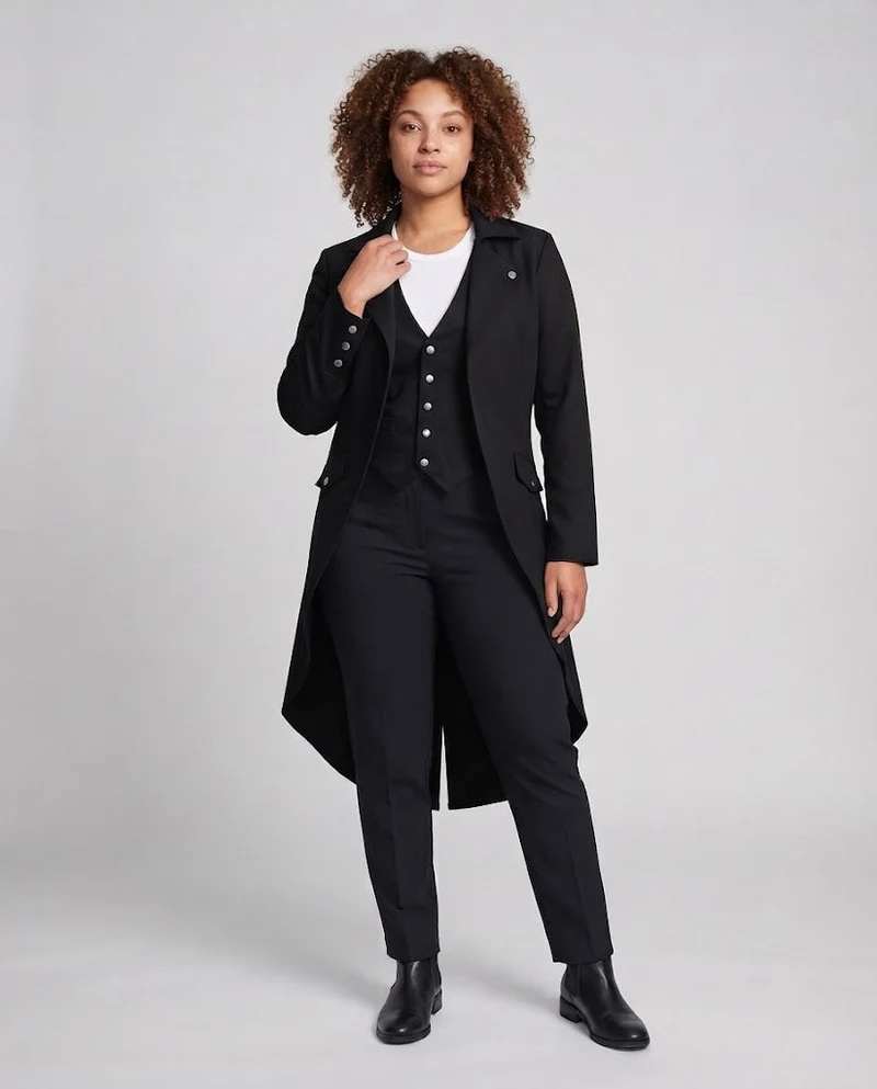 Damen Langmantel mit asymmetrischem Schnitt und aufwändigen Knopfdetails Nord Taschen