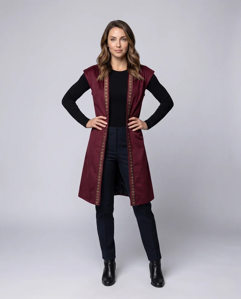 Damen Freizeit Velourskleid mit buntem Dekorationsband Nord Taschen