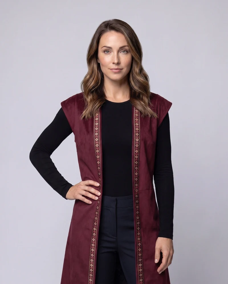 Damen Freizeit Velourskleid mit buntem Dekorationsband Nord Taschen