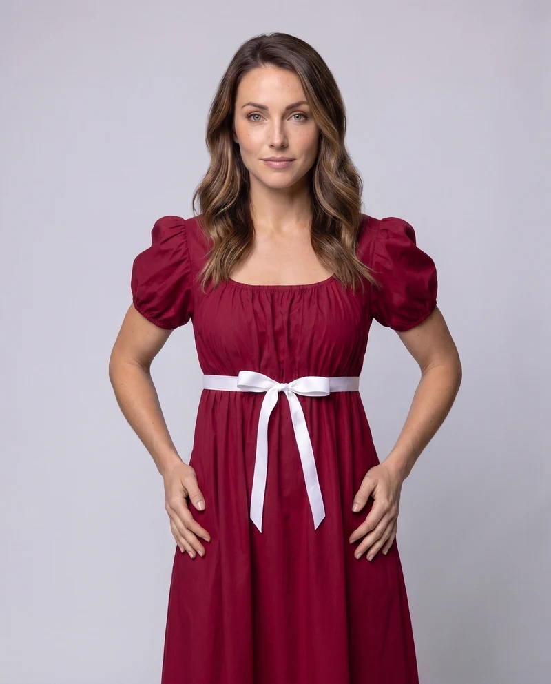 Damen Maxikleid mit elastischen Puffärmeln und verstellbarem Taillenbund Nord Taschen