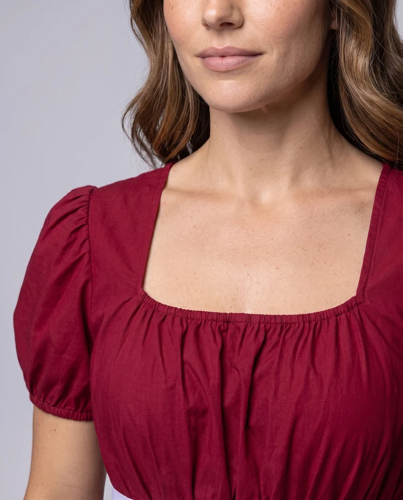 Damen Maxikleid mit elastischen Puffärmeln und verstellbarem Taillenbund Nord Taschen