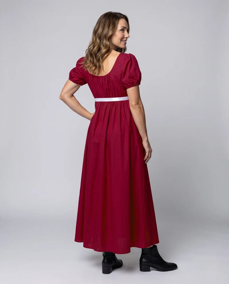 Damen Maxikleid mit elastischen Puffärmeln und verstellbarem Taillenbund Nord Taschen