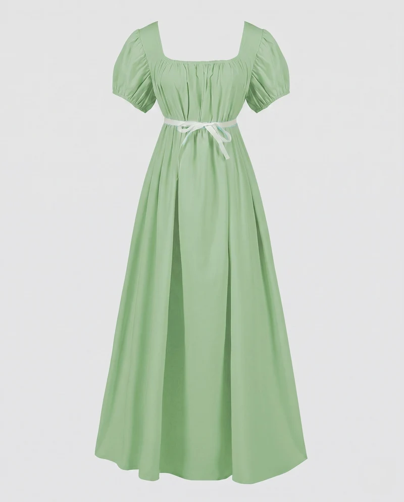 Damen Maxikleid mit elastischen Puffärmeln und verstellbarem Taillenbund Nord Taschen
