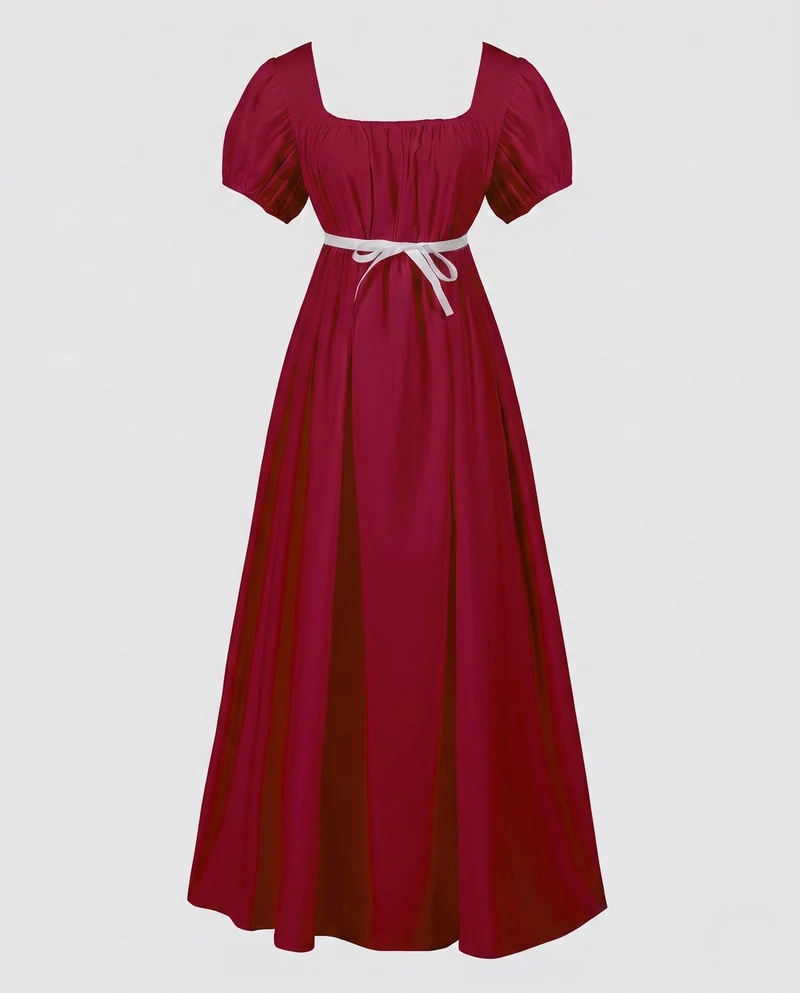 Damen Maxikleid mit elastischen Puffärmeln und verstellbarem Taillenbund Nord Taschen