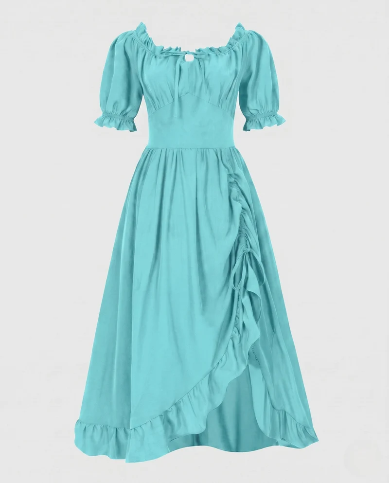 Damen Maxikleid mit schulterfreien Puffärmeln und Rüschendetails Nord Taschen