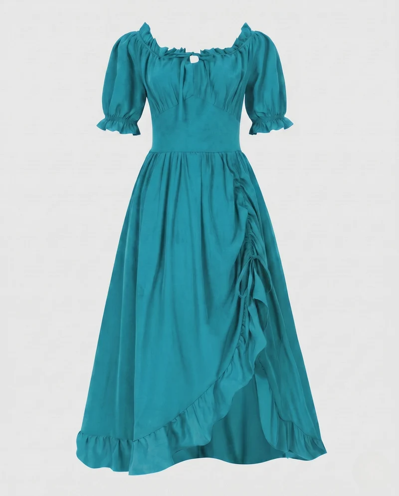 Damen Maxikleid mit schulterfreien Puffärmeln und Rüschendetails Nord Taschen