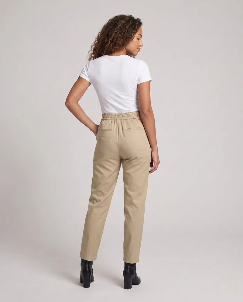 Damen modische hoch taillierte Hose mit dekorativen Knöpfen und Reißverschluss Nord Taschen