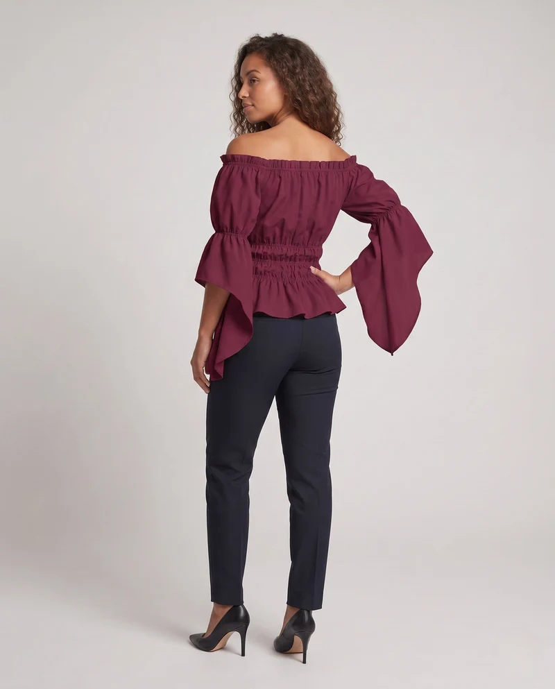 Damen Off-Shoulder Bluse mit Rüschensleeves und elastischem Band Nord Taschen