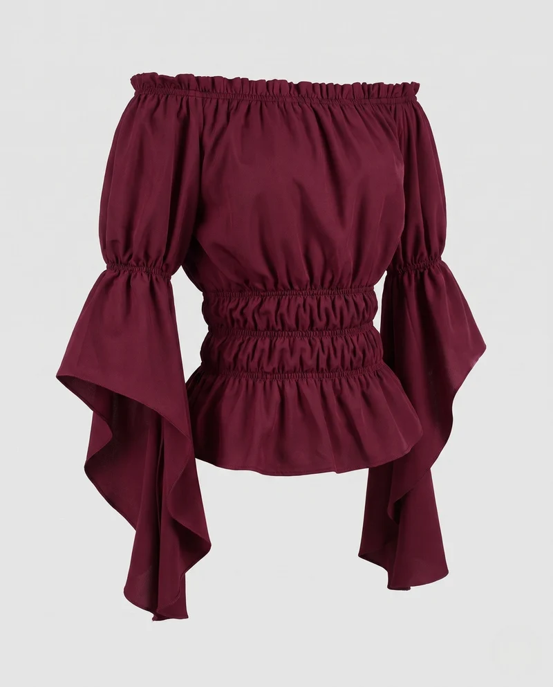 Damen Off-Shoulder Bluse mit Rüschensleeves und elastischem Band Nord Taschen