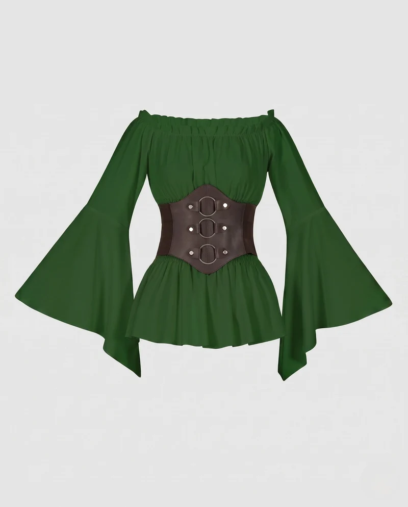 Damen Off-Shoulder Bluse mit Rüschensaum und tailliertem Korsett Kleid