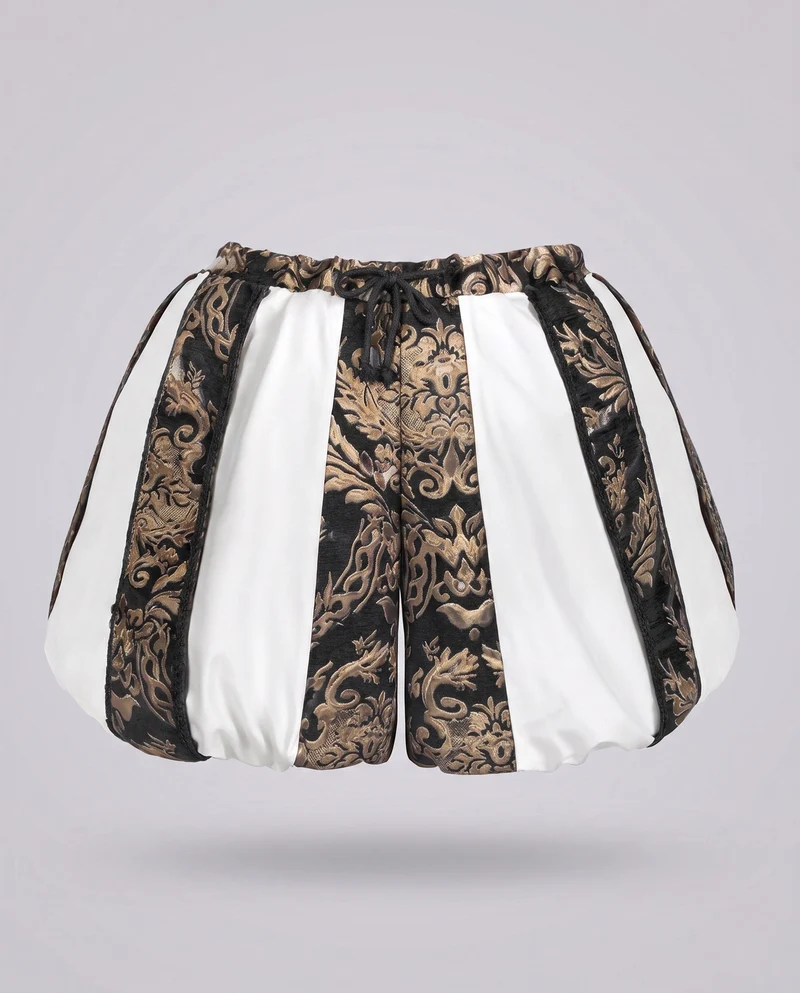 Damen Pompöse Shorts mit elegantem Muster und elastischem Bund Nord Taschen