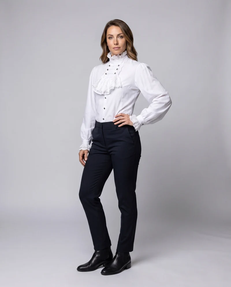 Damen Rüschbluse mit elegantem Kragen und dekorativen Knöpfen Nord Taschen