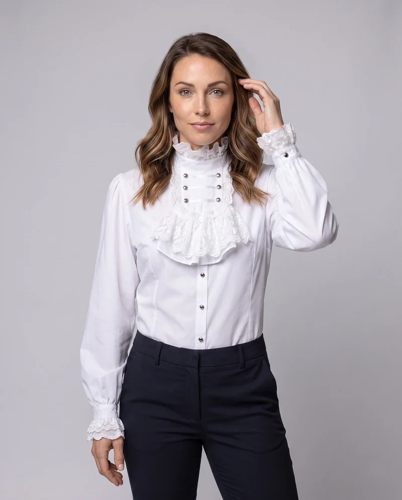 Damen Rüschbluse mit elegantem Kragen und dekorativen Knöpfen Nord Taschen