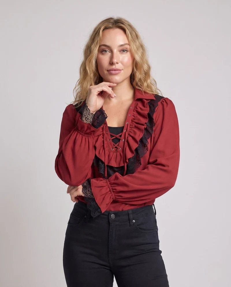 Damen Rüschbluse mit eleganten Spitzenakzenten Nord Taschen