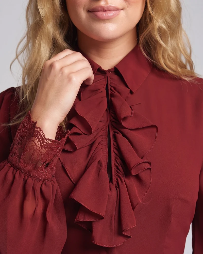 Damen Rüschbluse mit elegantem Kragenbereich Nord Taschen