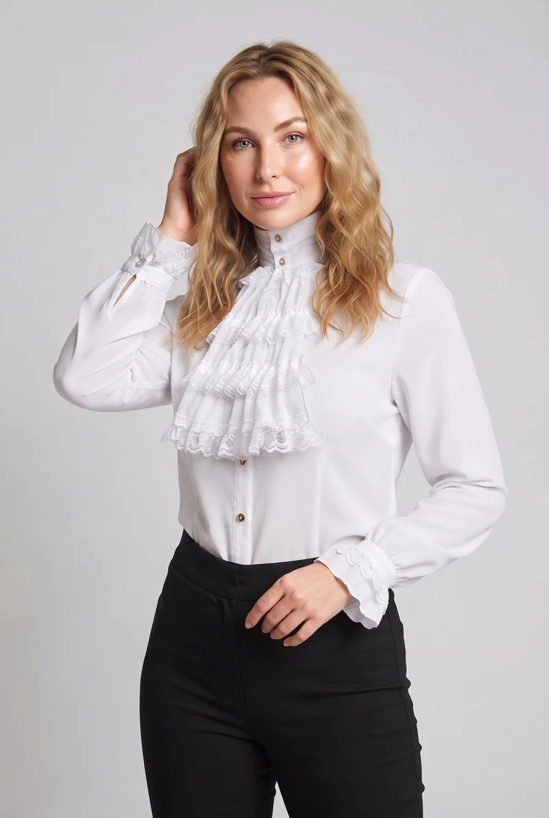 Damen Rüschenshirt mit elegantem Kragen Nord Taschen