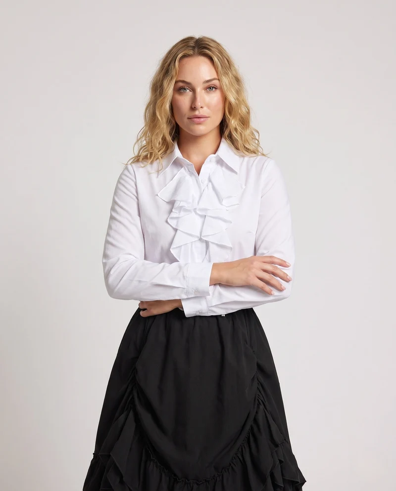 Damen Rüschenshirt mit voluminösem Maxikleid Nord Taschen