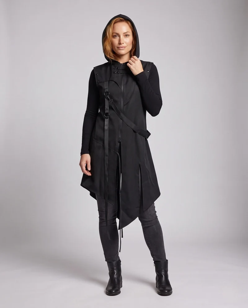 Damen stilvolle Kapuze Umhang mit asymmetrischem Saum und dekorativen Details Nord Taschen