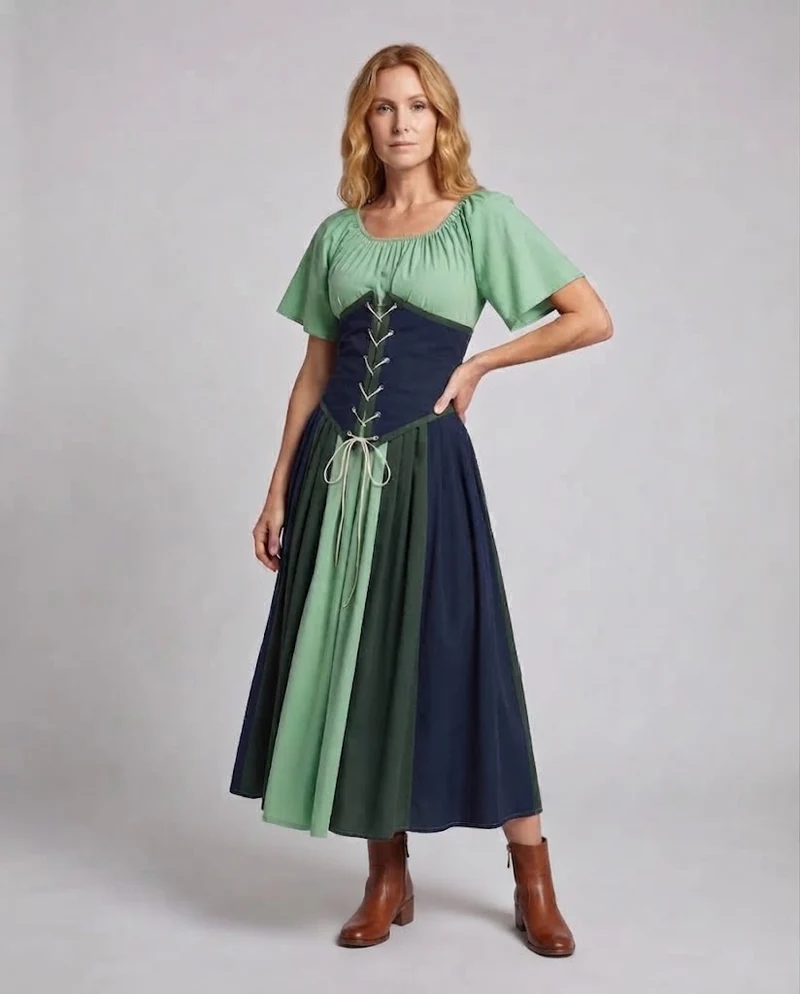 Damen Wickelkleid mit kompliziertem Schnürdesign und fließendem Rock Nord Taschen