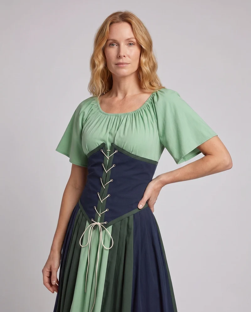 Damen Wickelkleid mit kompliziertem Schnürdesign und fließendem Rock Nord Taschen