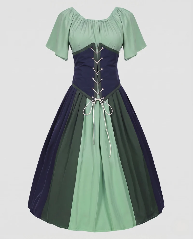 Damen Wickelkleid mit kompliziertem Schnürdesign und fließendem Rock Nord Taschen