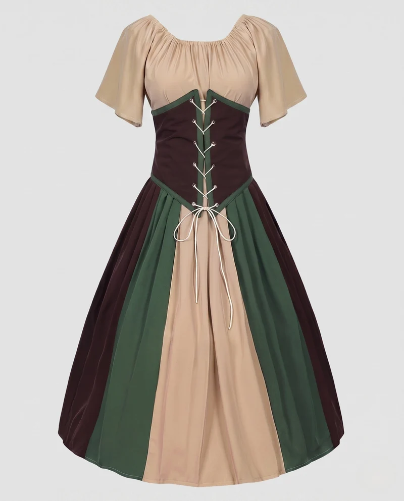 Damen Wickelkleid mit kompliziertem Schnürdesign und fließendem Rock Nord Taschen