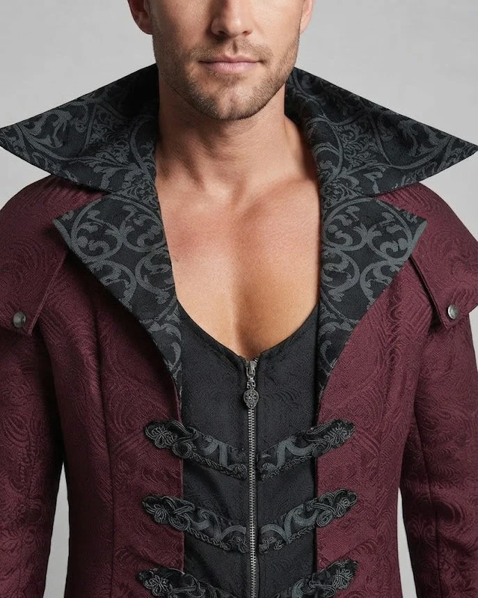 Eleganter Gothic-Mantel für Herren mit kunstvollen Verzierungen und hohem Kragen Nord Taschen